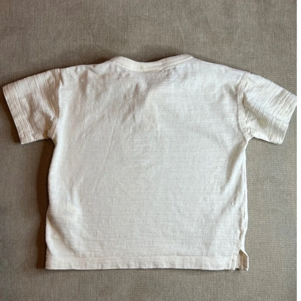 Zara Kids Cream Textured Cotton Henley Short Sleeve Shirt Off White 2 Years 92cm